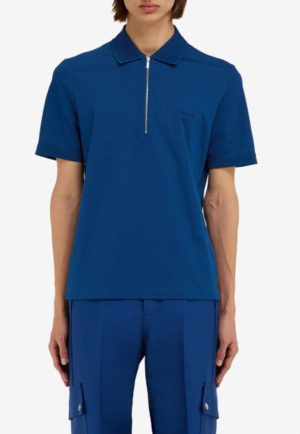 Ferragamo Zip Polo Short-Sleeved T-shirt 122327 H 781044 TEAL BLUE