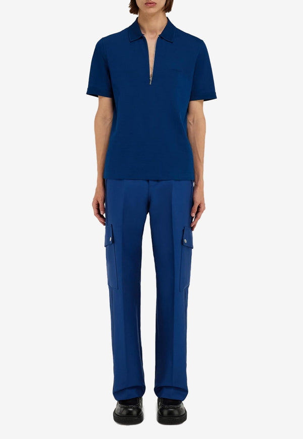 Ferragamo Zip Polo Short-Sleeved T-shirt 122327 H 781044 TEAL BLUE