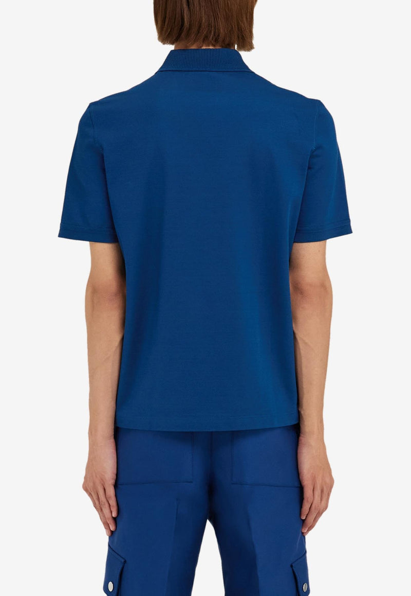 Ferragamo Zip Polo Short-Sleeved T-shirt 122327 H 781044 TEAL BLUE