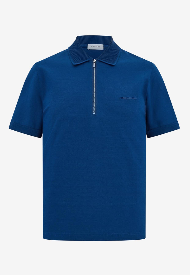 Ferragamo Zip Polo Short-Sleeved T-shirt 122327 H 781044 TEAL BLUE