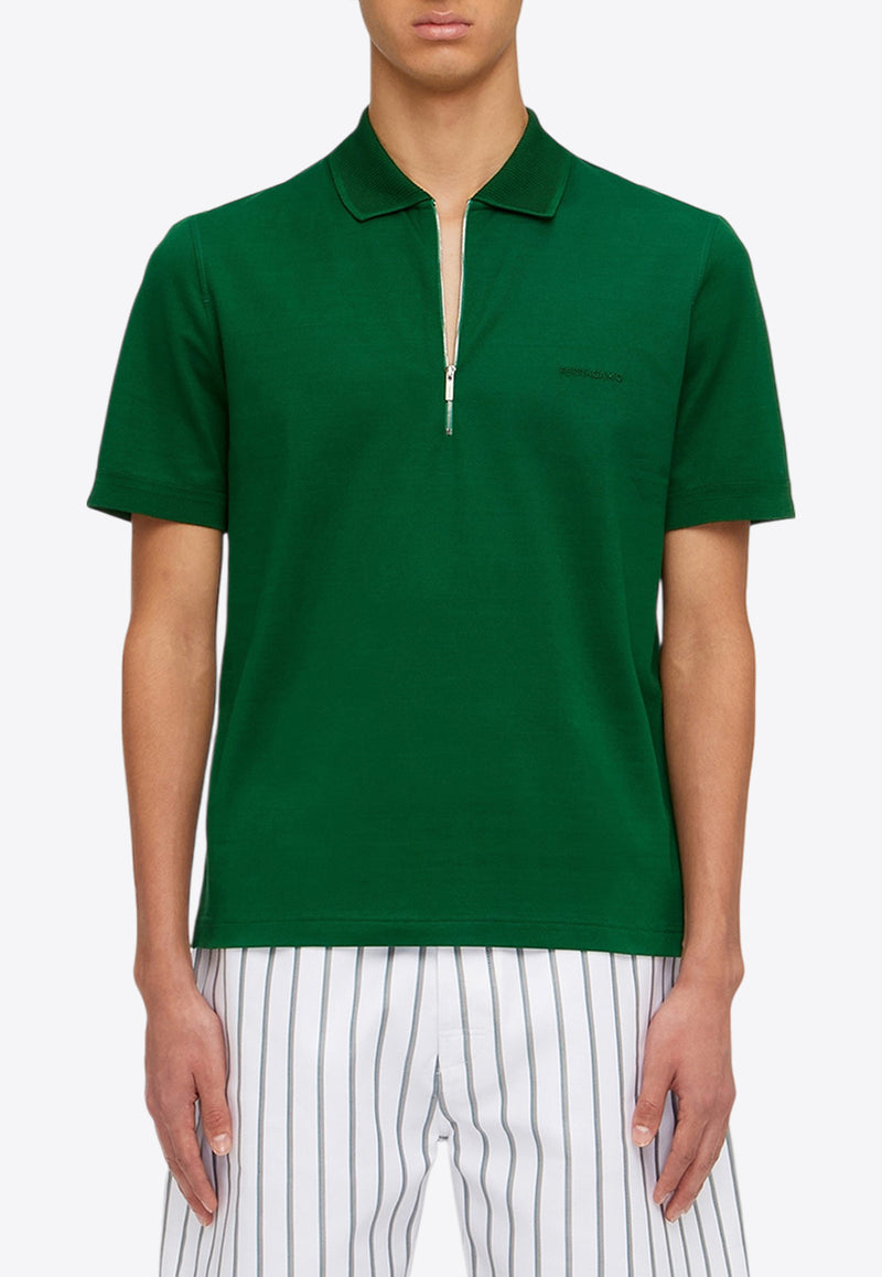 Salvatore Ferragamo Half-Zip Polo T-shirt Green 122327 H 773254 FOREST GREEN