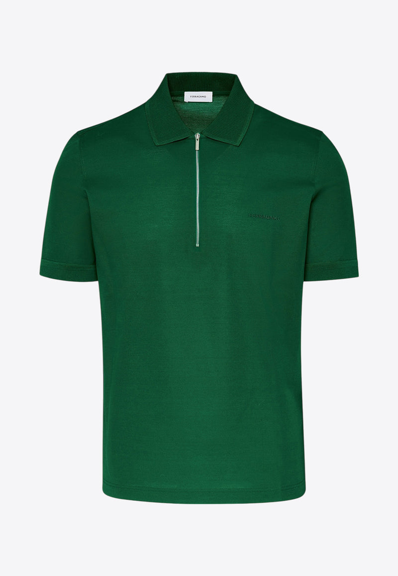 Salvatore Ferragamo Half-Zip Polo T-shirt Green 122327 H 773254 FOREST GREEN