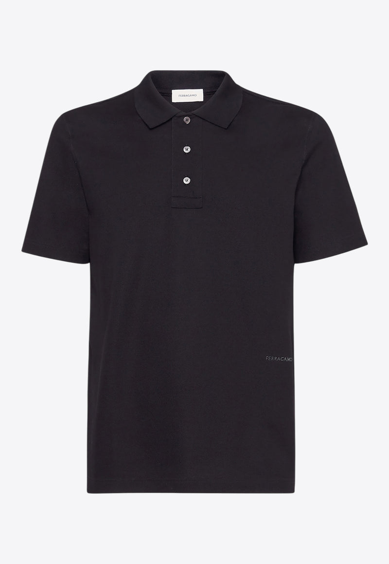 Salvatore Ferragamo Logo Embroidered Polo T-shirt Black 122328 H 772046 NERO