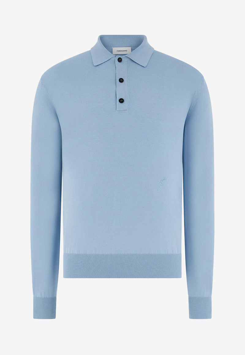 Salvatore Ferragamo Long-Sleeved Polo T-shirt 122380 E 775815 LIGHT BLUE Blue