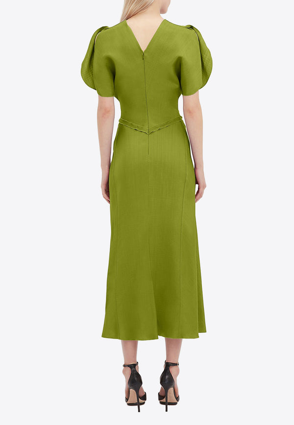 Victoria Beckham Puff-Sleeve Midi Dress Green