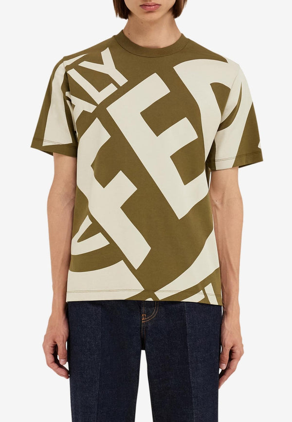 Ferragamo Graphic Logo Print T-shirt 122423 H 781245 OLIVE/STONE