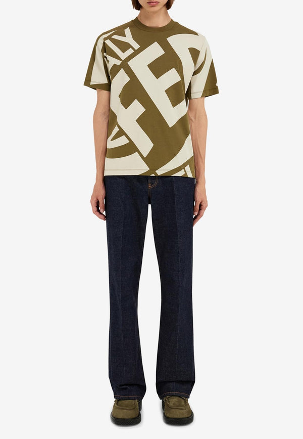 Ferragamo Graphic Logo Print T-shirt 122423 H 781245 OLIVE/STONE
