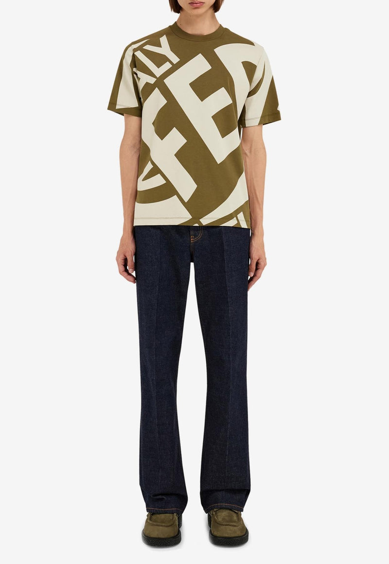 Ferragamo Graphic Logo Print T-shirt 122423 H 781245 OLIVE/STONE