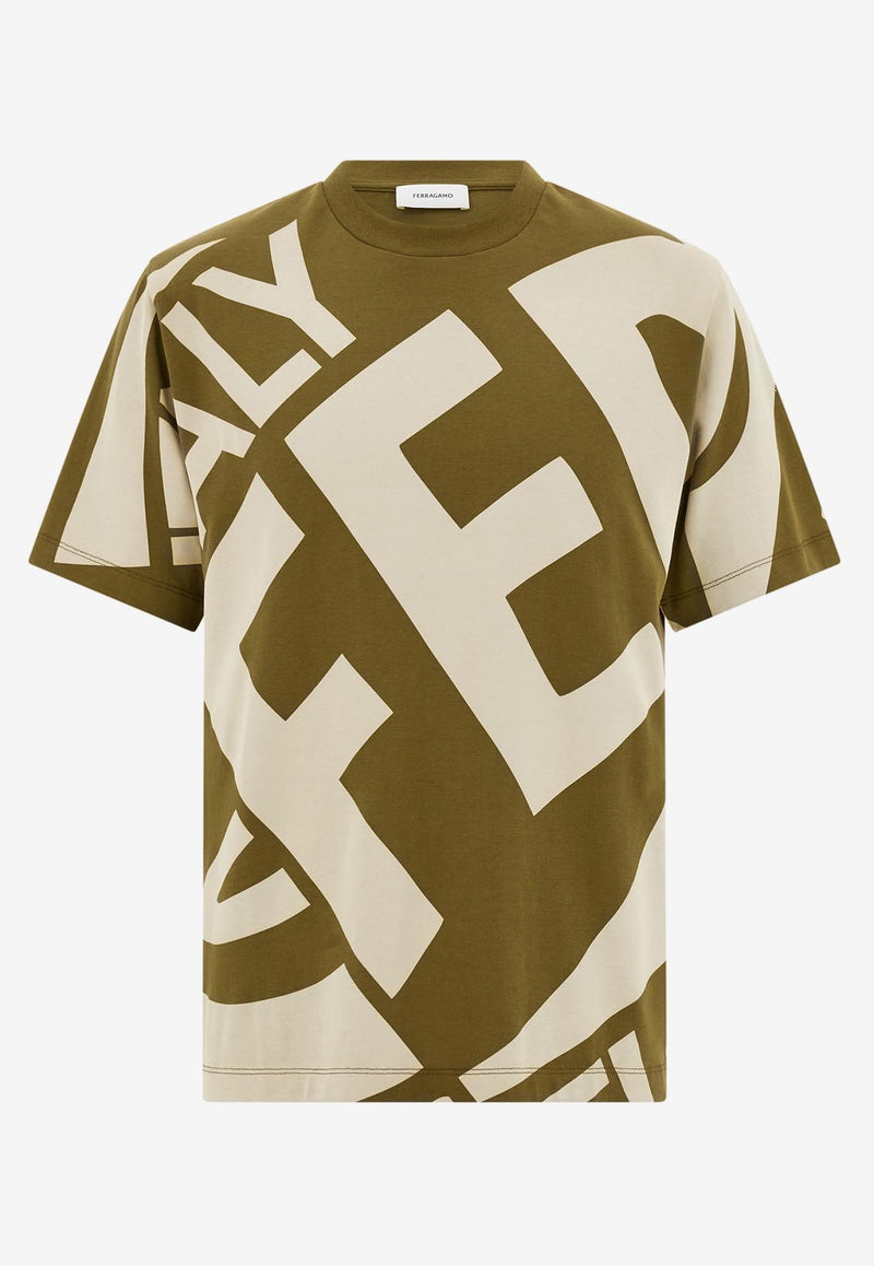 Ferragamo Graphic Logo Print T-shirt 122423 H 781245 OLIVE/STONE