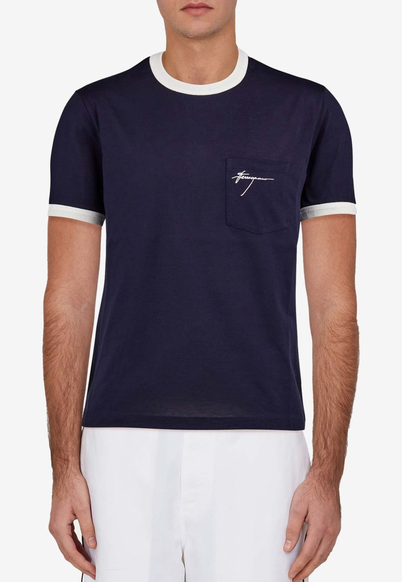 Salvatore Ferragamo Logo Short-Sleeved T-shirt 122430 H 776385 NEW NAVY Navy