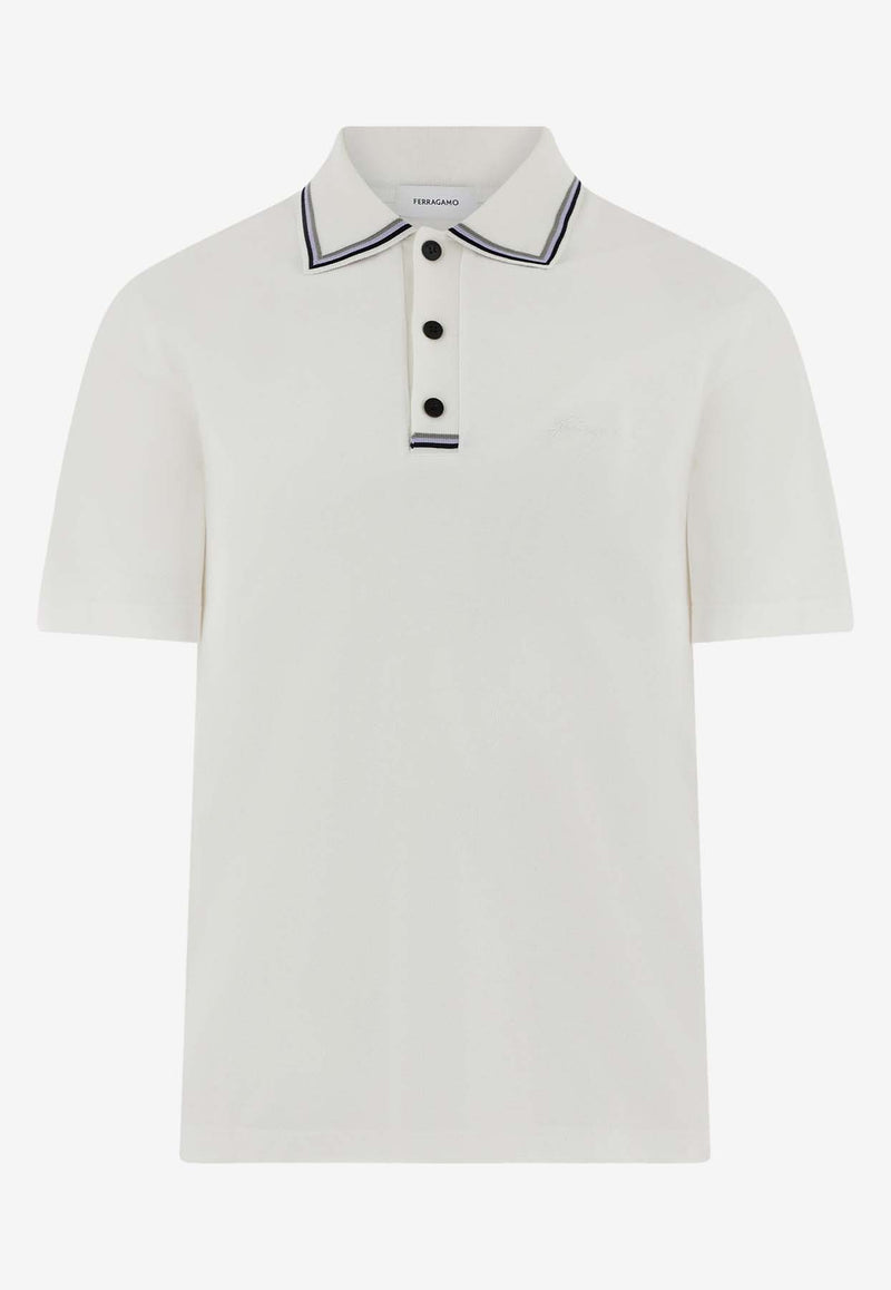 Salvatore Ferragamo Short-Sleeved Polo T-shirt 122431 H 776277 WHITE White