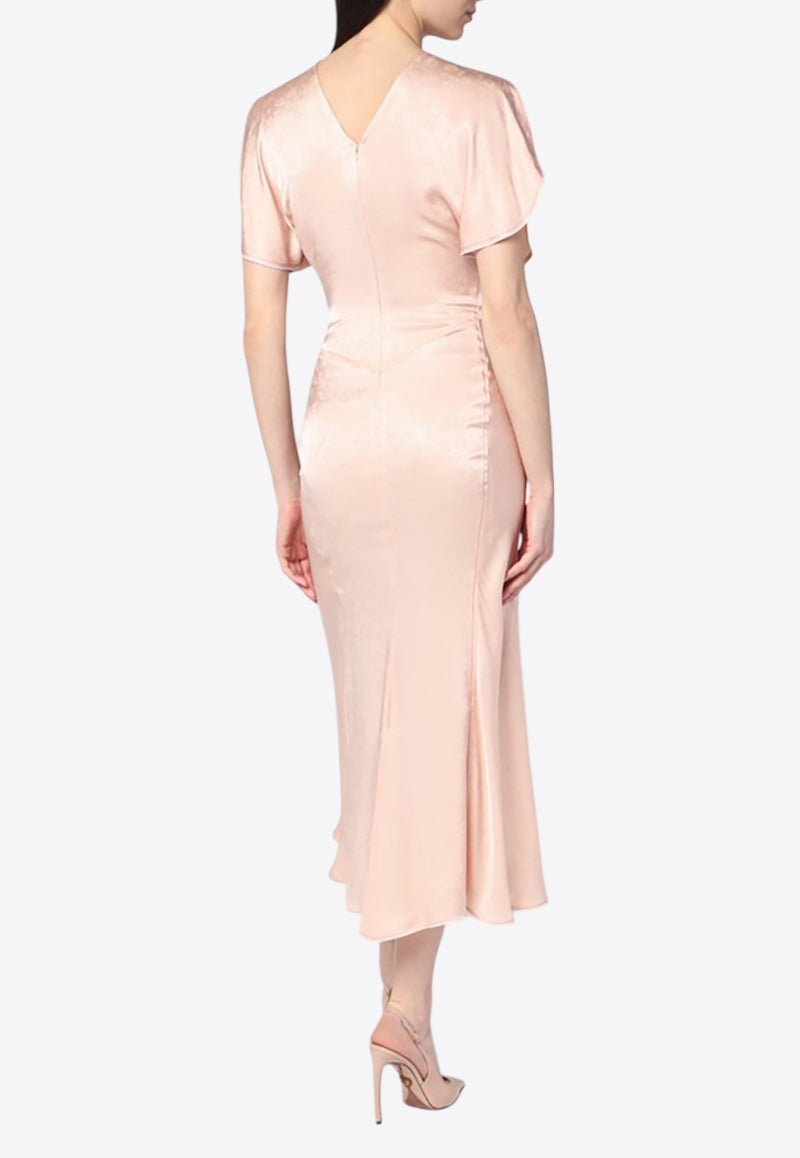 Victoria Beckham Gathered satin Midi Dress Pink 1225WDR005227NPL/Q_VIBEC-BA