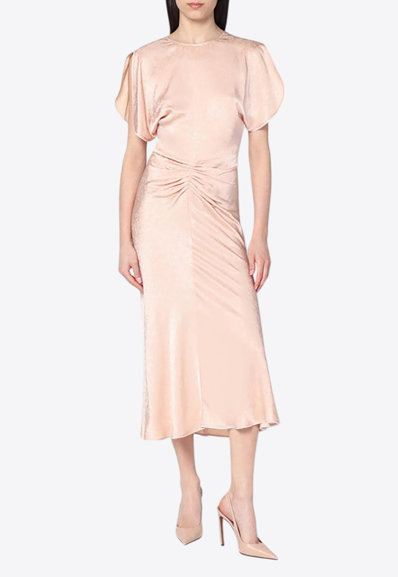 Victoria Beckham Gathered satin Midi Dress Pink 1225WDR005227NPL/Q_VIBEC-BA