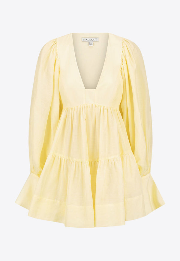Shona Joy Limon Long-Sleeved Tiered Mini Dress 1241291YELLOW
