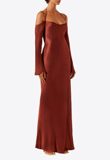 Shona Joy Lino Off-Shoulder Satin Maxi Dress Bordeaux 1244050MAROON