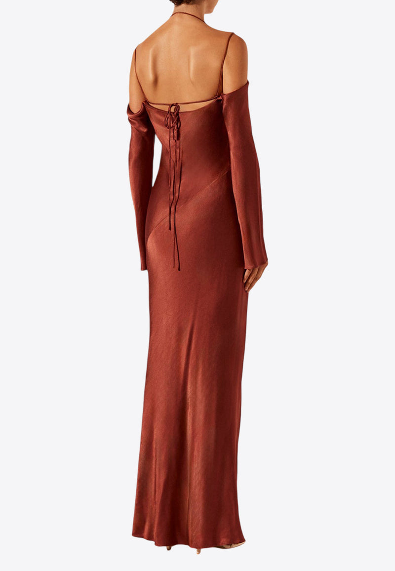 Shona Joy Lino Off-Shoulder Satin Maxi Dress Bordeaux 1244050MAROON