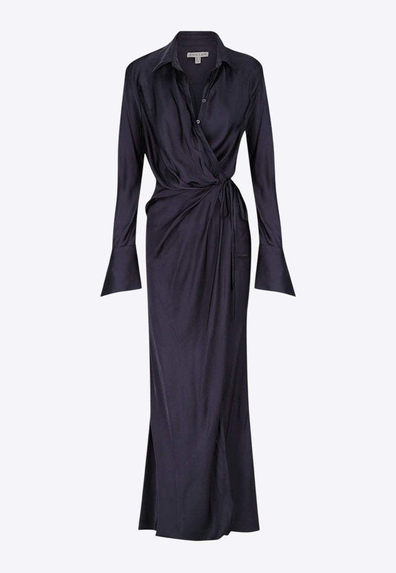 Shona Joy Shae Draped Maxi Shirt Dress Blue 1244194NAVY