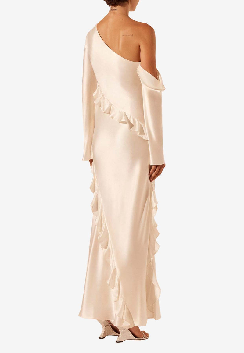 Shona Joy Louella One-Shoulder Ruffled Silk Maxi Dress White 1244486WHITE