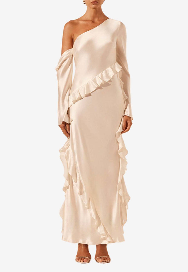 Shona Joy Louella One-Shoulder Ruffled Silk Maxi Dress White 1244486WHITE