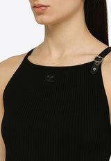 Courrèges Logo Embroidered Mini Dress Black 124MRO328FI0001/O_COURR-9999