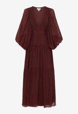 Shona Joy Aanika Balloon-Sleeved Midi Dress 1255295_BROWN