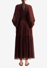 Shona Joy Aanika Balloon-Sleeved Midi Dress 1255295_BROWN