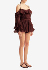 Shona Joy Anika Sheer Crinkled Mini Shorts 1255296_BROWN