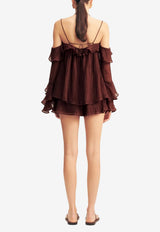 Shona Joy Anika Sheer Crinkled Mini Shorts 1255296_BROWN