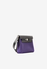 Mini Herbag Zip 20 in Purple Canvas and Black Hunter Leather