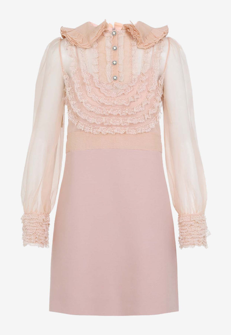 فستان قصير مطرز من الحرير