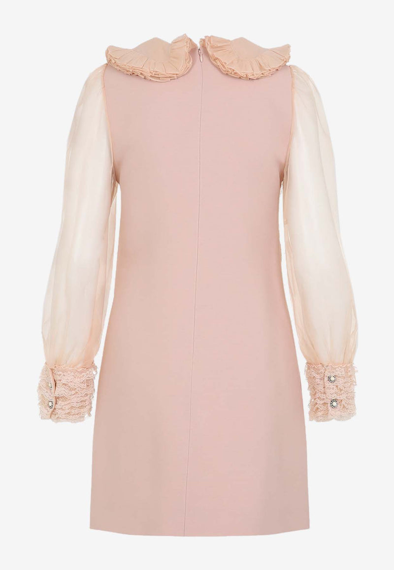 فستان قصير مطرز من الحرير