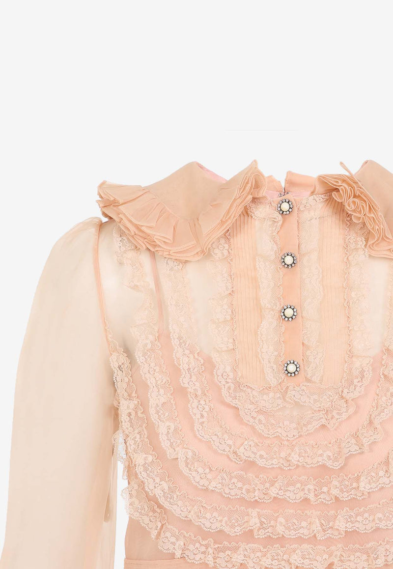 فستان قصير مطرز من الحرير