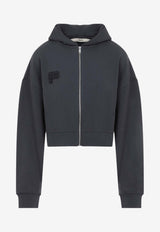 Logo Embroidered Cropped Zip-Up Hoodie