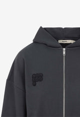 Logo Embroidered Cropped Zip-Up Hoodie