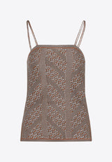 توب محبوك بنمط متعرج بلا أكمام