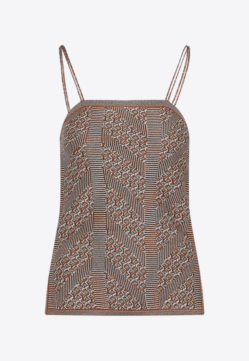 توب محبوك بنمط متعرج بلا أكمام