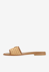 Triangle Logo Raffia Flat Sandals