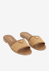 Triangle Logo Raffia Flat Sandals