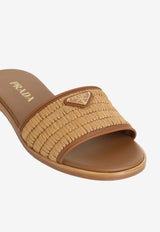 Triangle Logo Raffia Flat Sandals