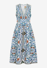 Floral Print Midi Poplin Dress