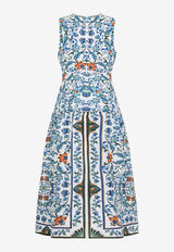 Floral Print Midi Poplin Dress