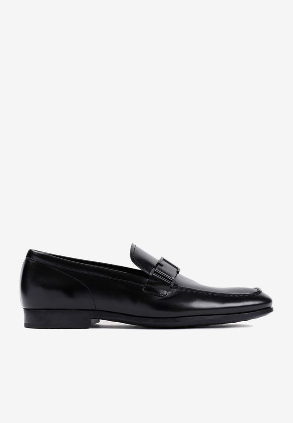 Double T Buckle Loafers in Brushed Leather
