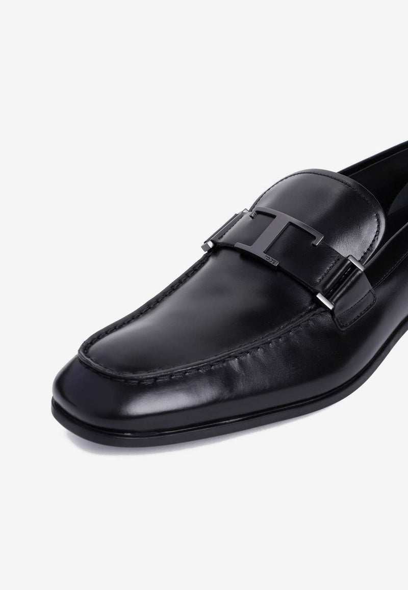 Double T Buckle Loafers in Brushed Leather