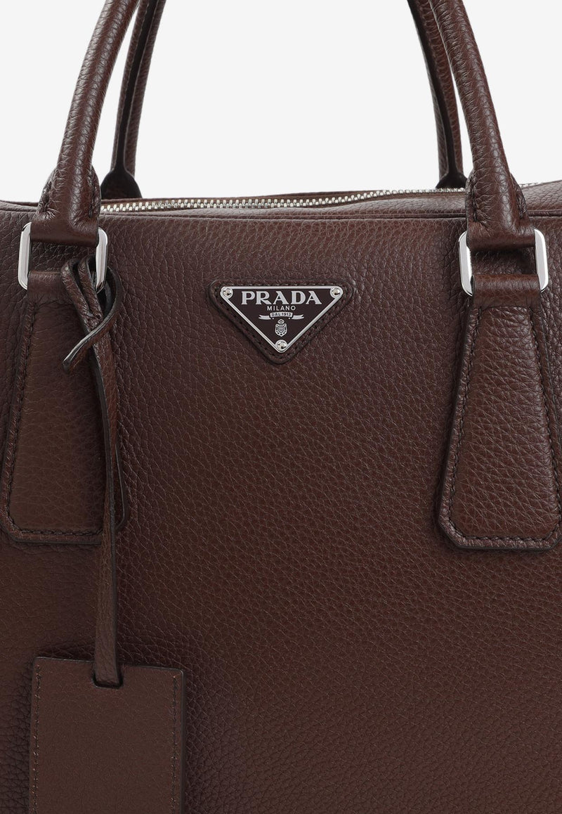 Triangle Logo Leather Briefcase