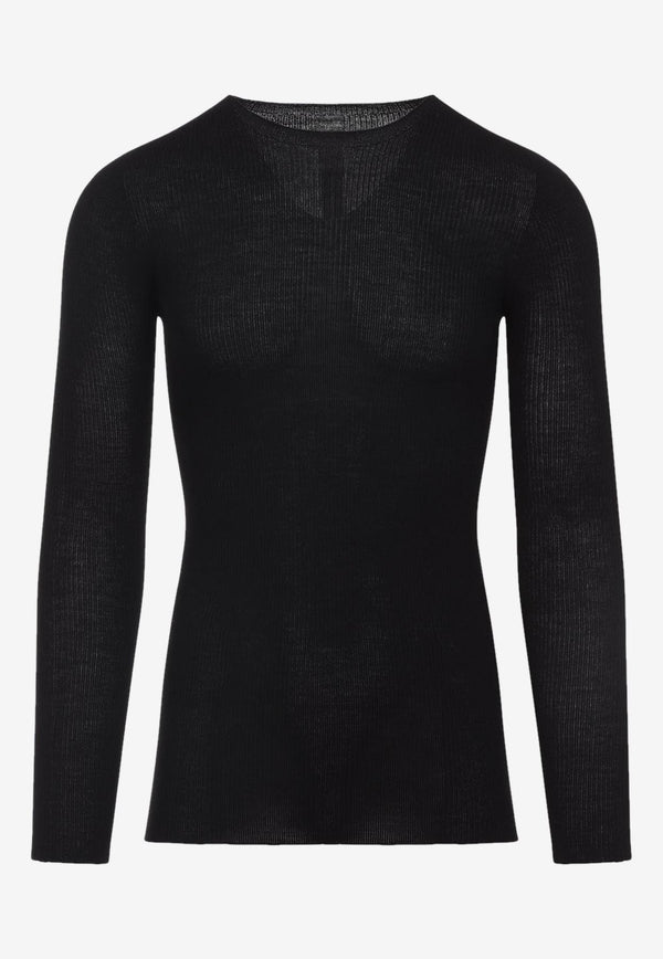 Long-Sleeved Rib-Knit Sweater