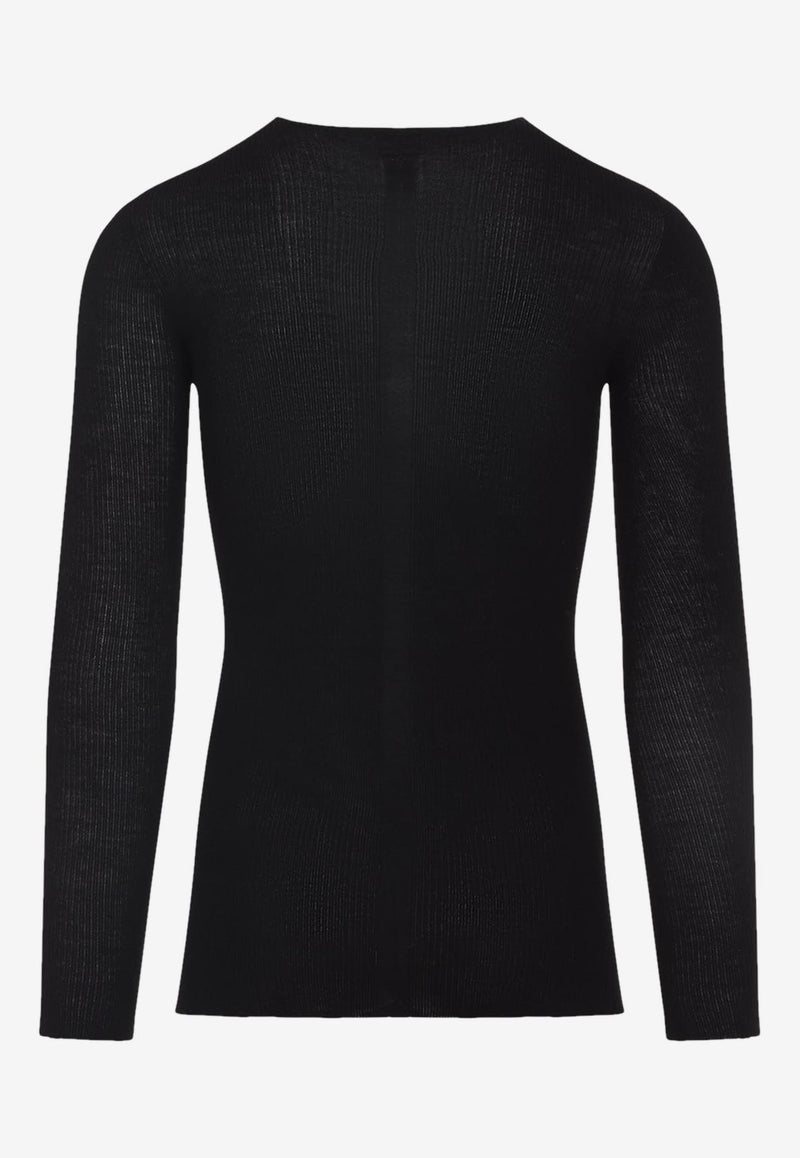 Long-Sleeved Rib-Knit Sweater