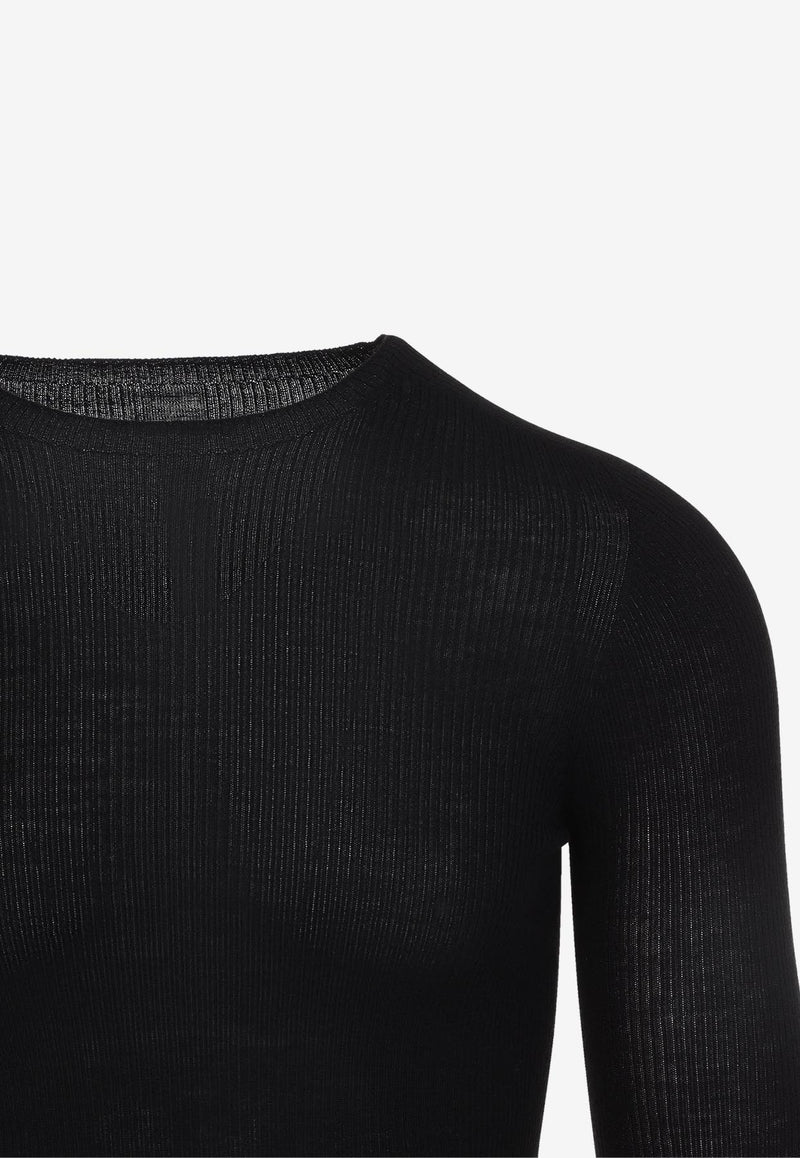 Long-Sleeved Rib-Knit Sweater