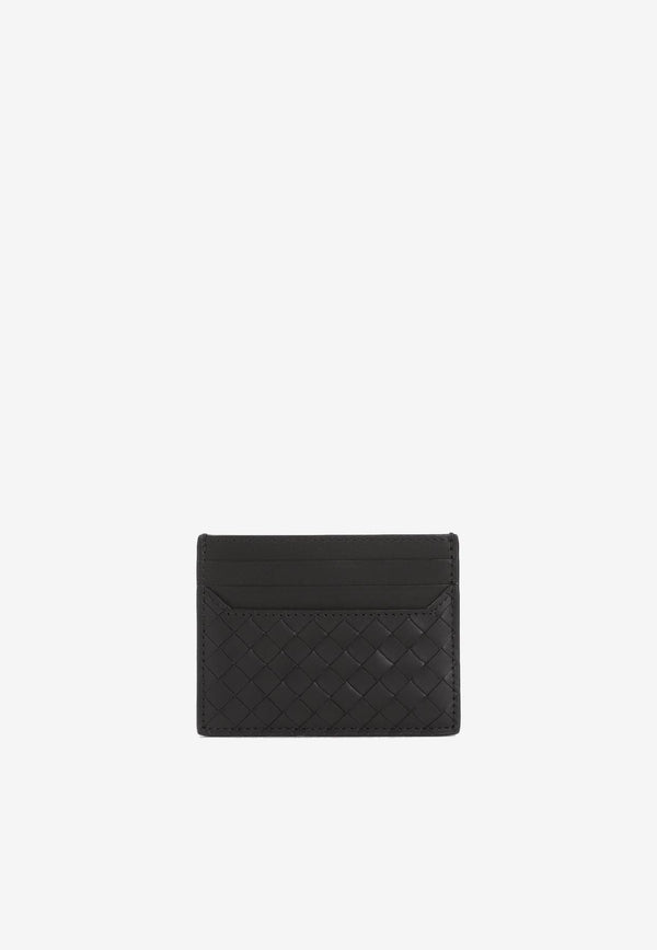 Bottega Veneta Small Intreccio Credit Card Case -  Black Silver - 8803 Black Silver