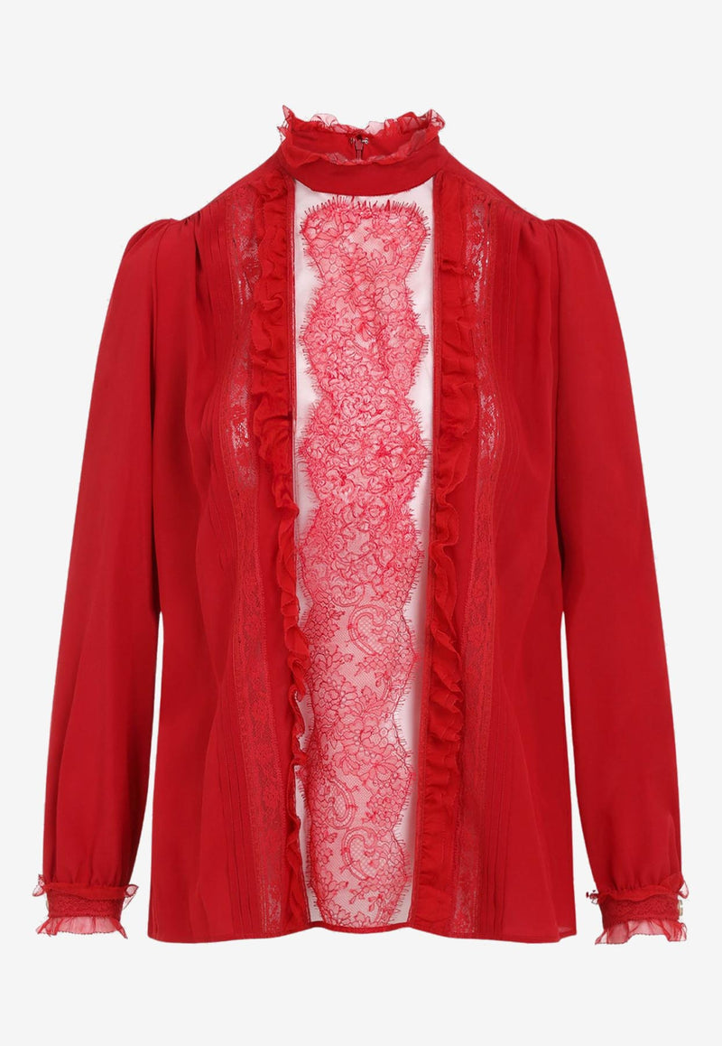 Lace-Insert Silk Blouse