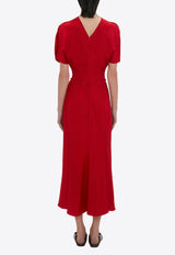 Victoria Beckham Gathered Waist Midi Dress Red 1324WDR005227ARED